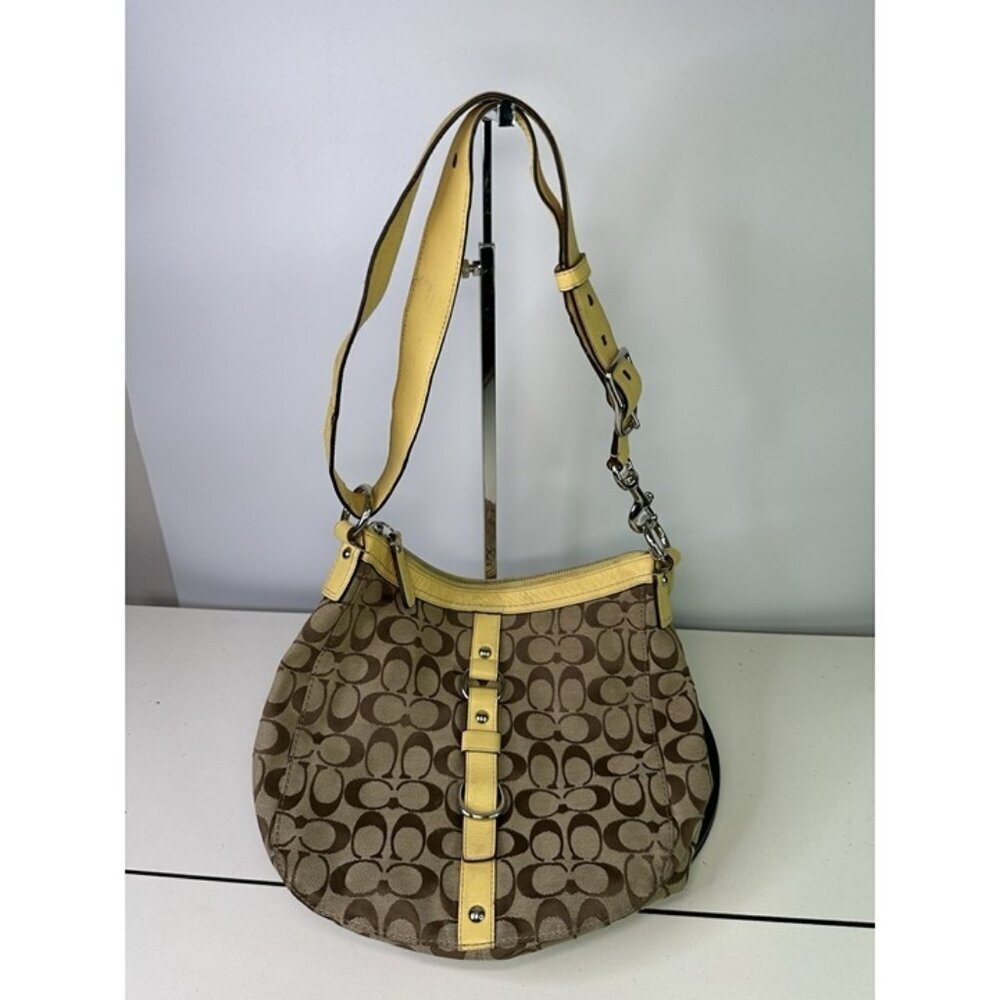 For Repair - Coach Chelsea Signature Brown Canvas F14446 Yellow Shoulder L Bag